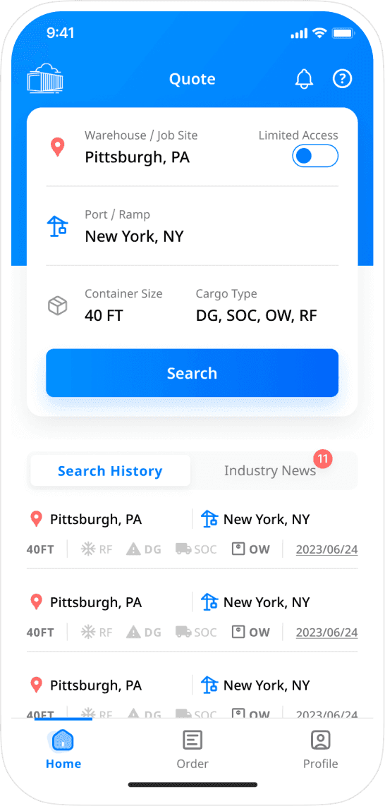 DrayEasy mobile rate search
