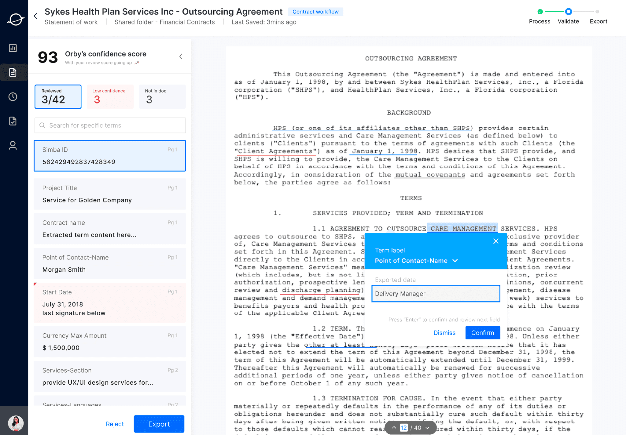 OrbyAI document processing interface