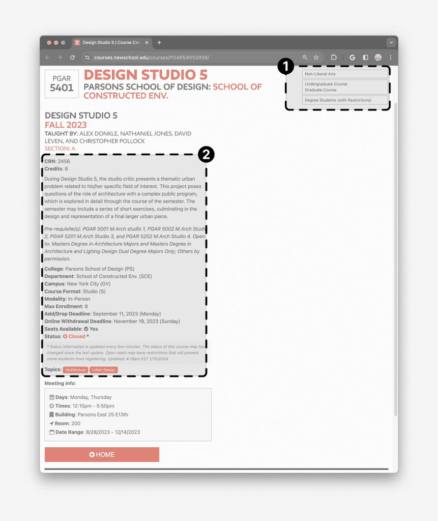 Design audit: course detail page