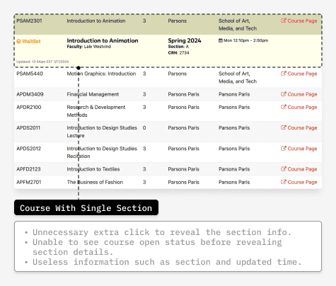 Courses with single section