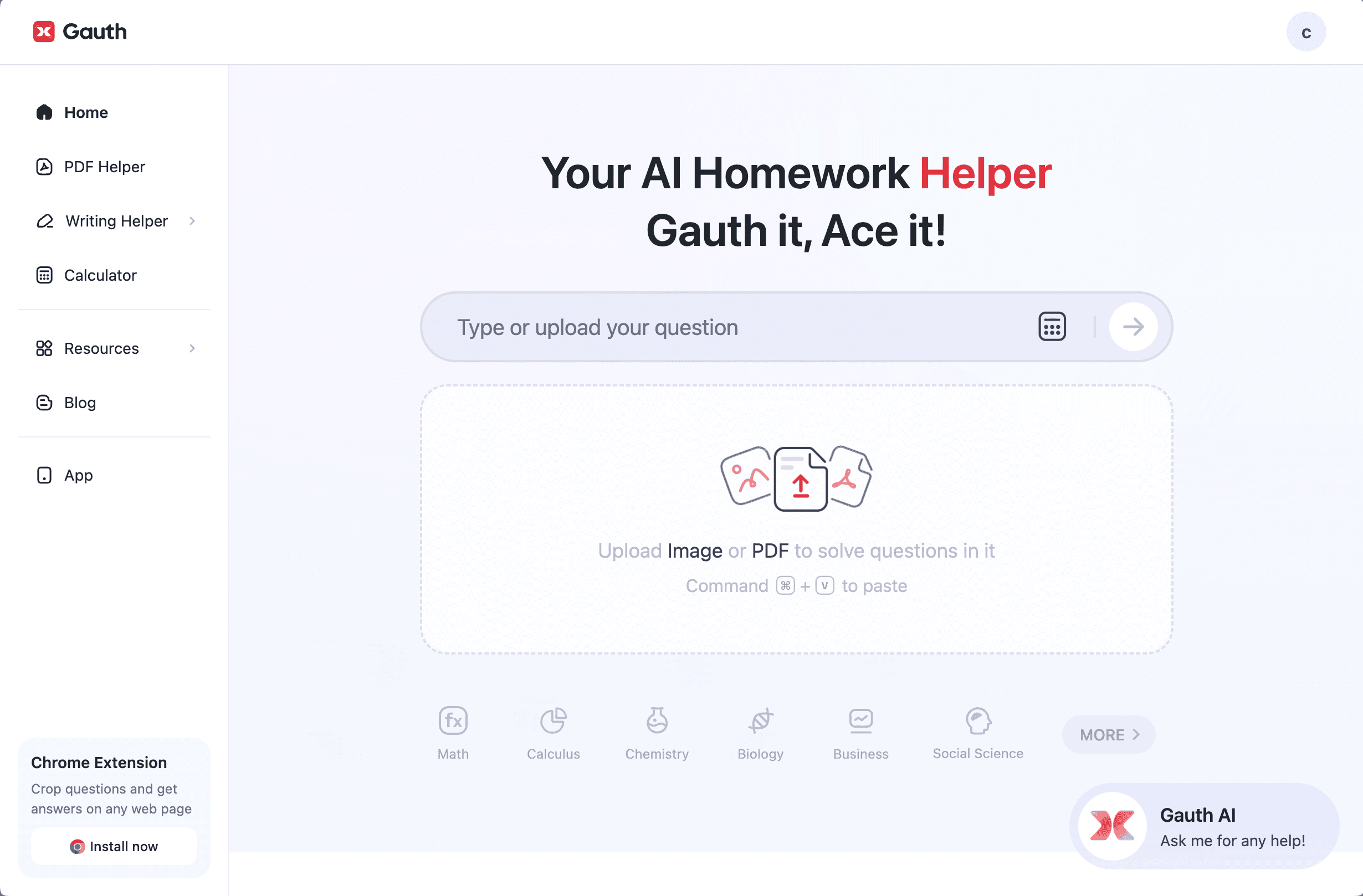 Gauth AI writing helper interface